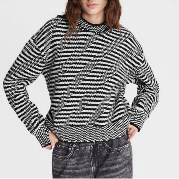 Rag & Bone Willow Striped Wool  Mockneck Sweater Size Medium - Picture 2 of 11